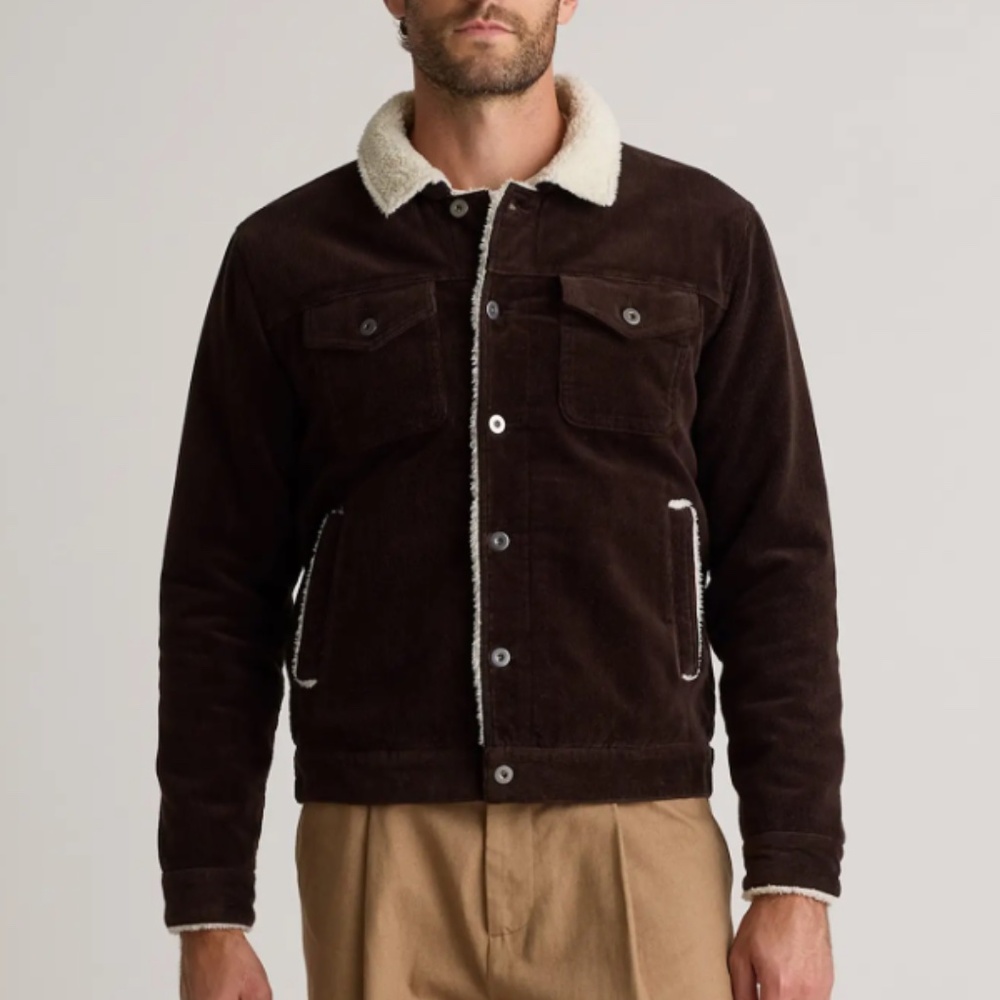 Quince Small Espresso Organic Stretch Corduroy Sherpa-Lined Trucker Jacket